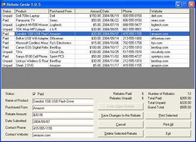 Rebate Genie 1.05 screenshot