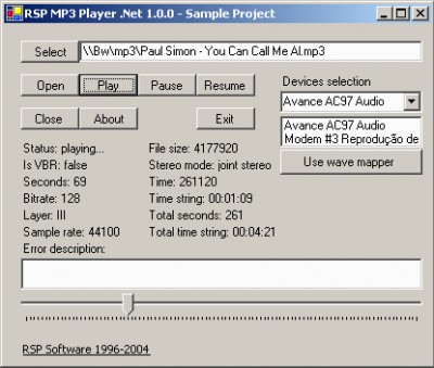 RSP MP3 Player .Net 1.1.0 screenshot