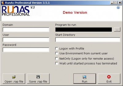 RunAs Professional 3 screenshot
