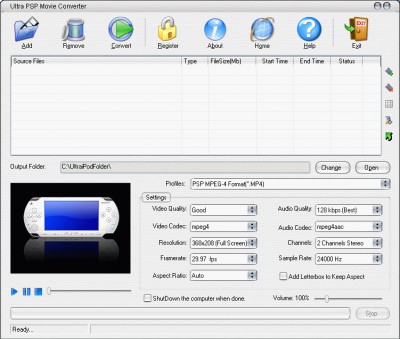Ultra PSP Movie Converter 5.3.0402 screenshot