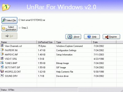 UnRar for Windows 2.0 screenshot