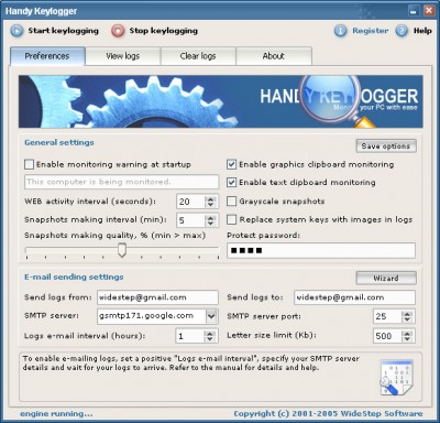 WideStep Handy Keylogger 3.25 screenshot