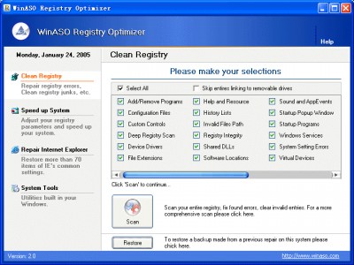 WinASO Registry Optimizer 1.50 screenshot