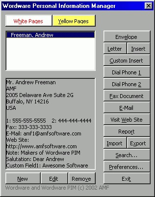 Wordware Personal Information Manager for Word 10.0 screenshot