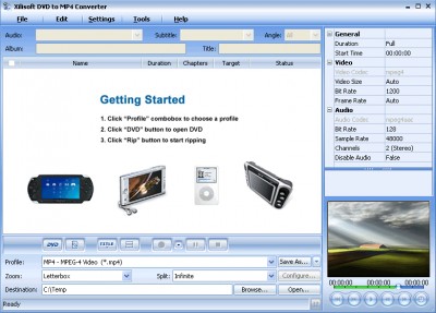 Xilisoft DVD to MP4 Converter 4.0.87.091 screenshot