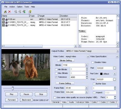 YASA AVI to MPEG Converter 3.6.54.130 screenshot