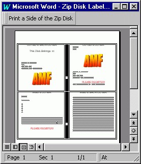 ZIP Disk Jewel Case and Label Creator for Word 3.5 screenshot