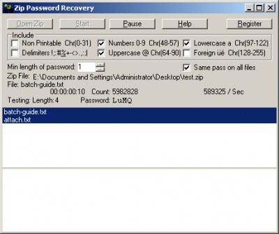 Zip Password Recovery 1.40 screenshot